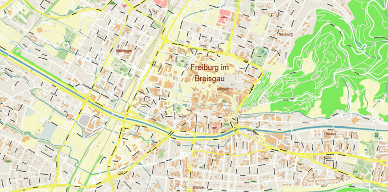 Freiburg im Breisgau Germany Map Vector Exact City Plan High Detailed Street Map editable Adobe Illustrator in layers
