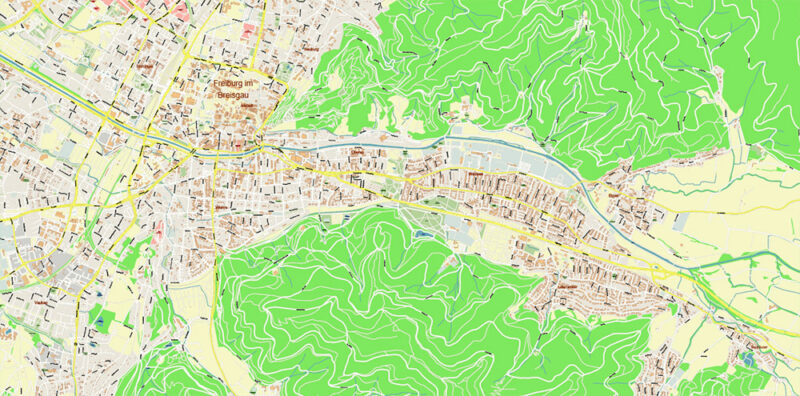 Freiburg im Breisgau Germany Map Vector Exact City Plan High Detailed Street Map editable Adobe Illustrator in layers