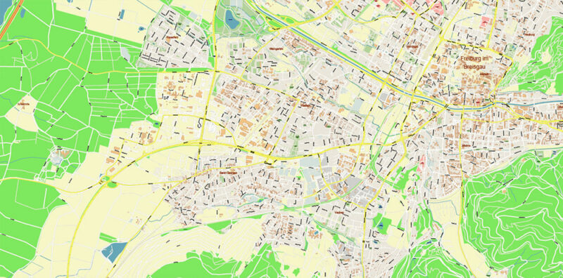 Freiburg im Breisgau Germany Map Vector Exact City Plan High Detailed Street Map editable Adobe Illustrator in layers