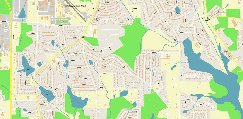 Griffin Georgia USA Map Vector Exact City Plan High Detailed Street Map editable Adobe Illustrator in layers