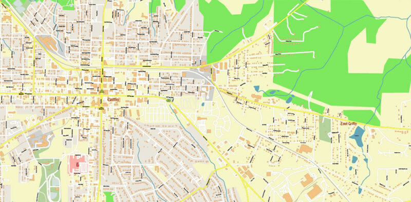 Griffin Georgia USA Map Vector Exact City Plan High Detailed Street Map editable Adobe Illustrator in layers