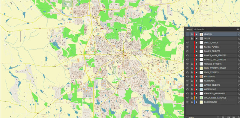 Griffin Georgia USA Map Vector Exact City Plan High Detailed Street Map editable Adobe Illustrator in layers