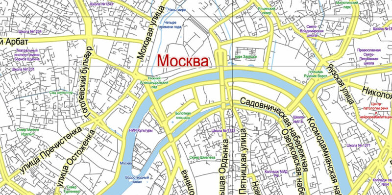 Moscow USSR 1980 vector map military edition (RUSSIAN NAMES) editable layered Adobe Illustrator