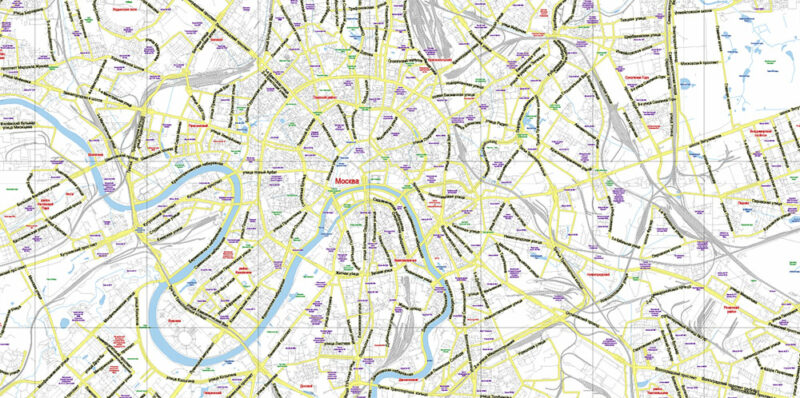 Moscow USSR 1980 vector map military edition (RUSSIAN NAMES) editable layered Adobe Illustrator