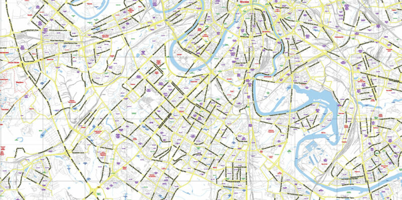 Moscow USSR 1980 vector map military edition (RUSSIAN NAMES) editable layered Adobe Illustrator