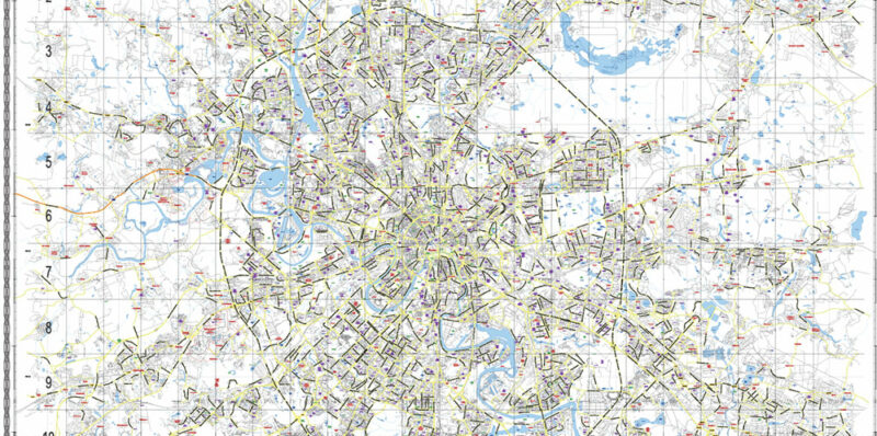 Moscow USSR 1980 vector map military edition (RUSSIAN NAMES) editable layered Adobe Illustrator