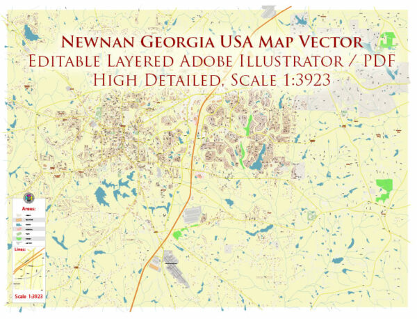 Newnan Georgia USA Map Vector Exact City Plan High Detailed Street Map editable Adobe Illustrator in layers