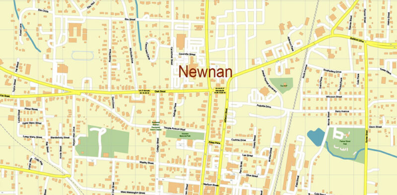 Newnan Georgia USA Map Vector Exact City Plan High Detailed Street Map editable Adobe Illustrator in layers