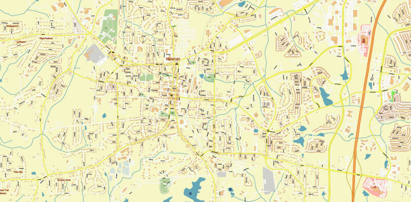 Newnan Georgia USA Map Vector Exact City Plan High Detailed Street Map editable Adobe Illustrator in layers
