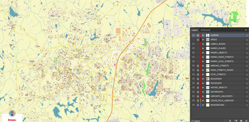 Newnan Georgia USA Map Vector Exact City Plan High Detailed Street Map editable Adobe Illustrator in layers