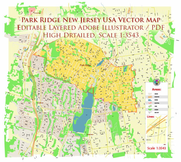 Park Ridge New Jersey USA Map Vector Exact City Plan High Detailed Street Map editable Adobe Illustrator in layers