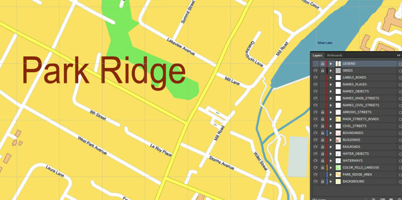 Park Ridge New Jersey USA Map Vector Exact City Plan High Detailed Street Map editable Adobe Illustrator in layers