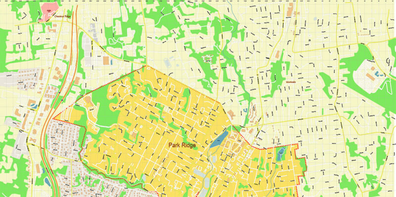 Park Ridge New Jersey USA Map Vector Exact City Plan High Detailed Street Map editable Adobe Illustrator in layers
