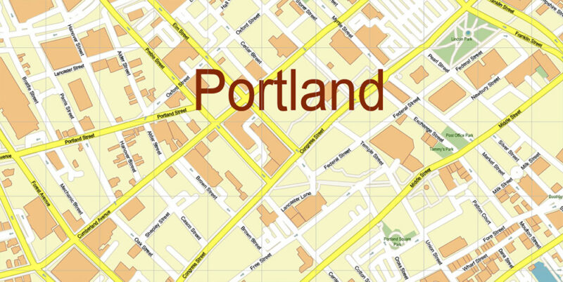 Portland Maine US Map Vector Exact City Plan High Detailed Street Map editable Adobe Illustrator in layers V.2