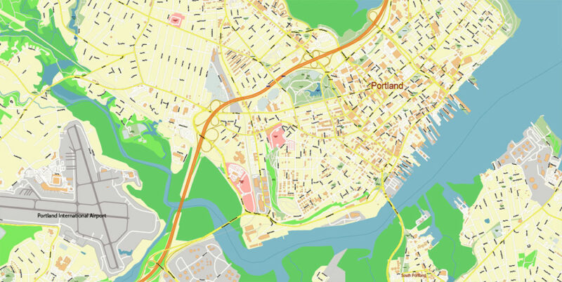 Portland Maine US Map Vector Exact City Plan High Detailed Street Map editable Adobe Illustrator in layers V.2