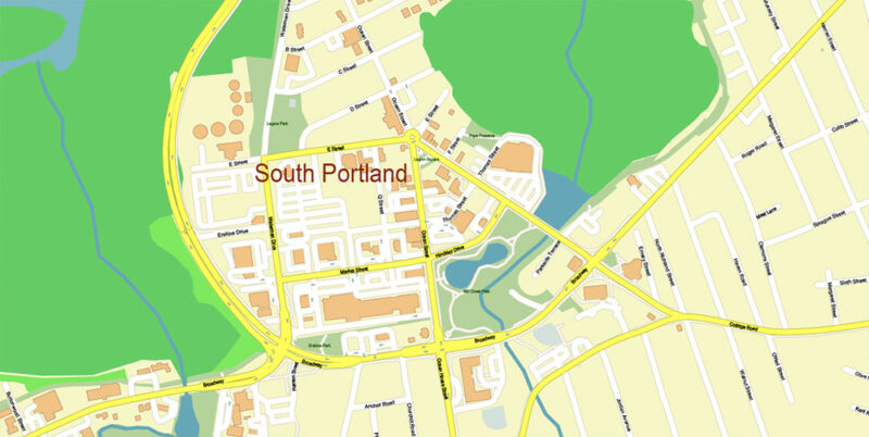Portland Maine US Map Vector Exact City Plan High Detailed Street Map editable Adobe Illustrator in layers V.2