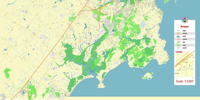 Portland Maine US Map Vector Exact City Plan High Detailed Street Map editable Adobe Illustrator in layers V.2