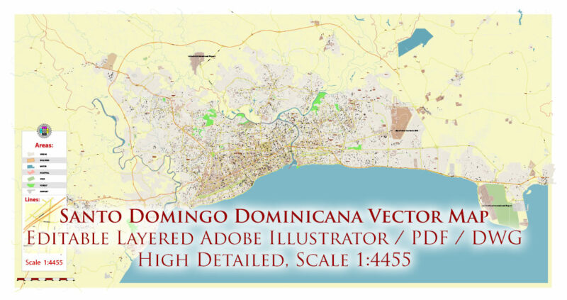 Santo Domingo Dominicana Metro Area Vector Map Exact Extra High Detailed Street Map Adobe Illustrator in layers