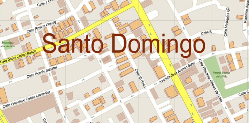 Santo Domingo Dominicana Metro Area Vector Map Exact Extra High Detailed Street Map Adobe Illustrator in layers