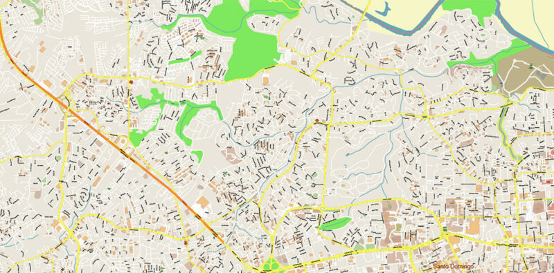 Santo Domingo Dominicana Metro Area Vector Map Exact Extra High Detailed Street Map Adobe Illustrator in layers