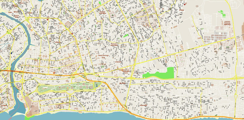 Santo Domingo Dominicana Metro Area Vector Map Exact Extra High Detailed Street Map Adobe Illustrator in layers