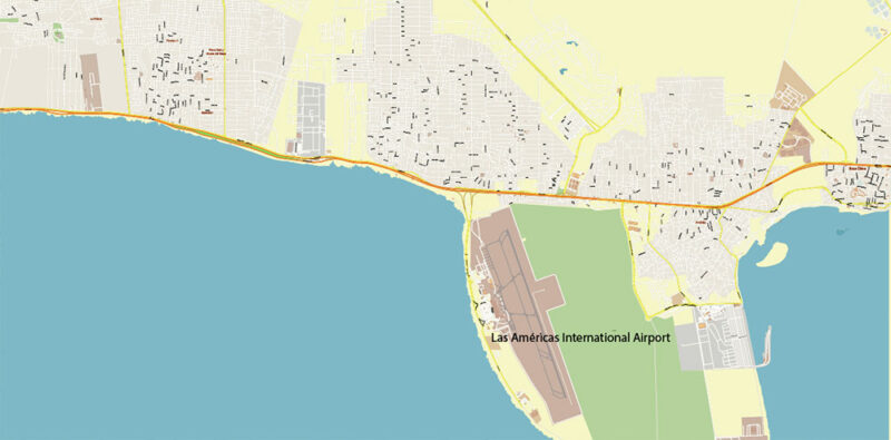 Santo Domingo Dominicana Metro Area Vector Map Exact Extra High Detailed Street Map Adobe Illustrator in layers