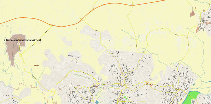 Santo Domingo Dominicana Metro Area Vector Map Exact Extra High Detailed Street Map Adobe Illustrator in layers