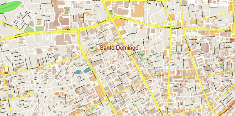 Santo Domingo Dominicana Metro Area Vector Map Exact Extra High Detailed Street Map Adobe Illustrator in layers