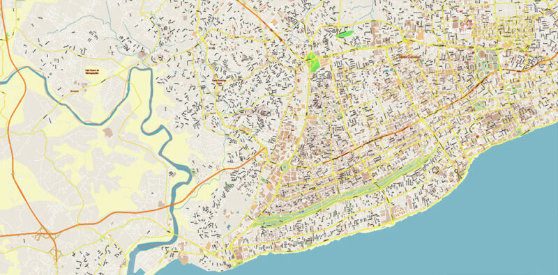 Santo Domingo Dominicana Metro Area Vector Map Exact Extra High Detailed Street Map Adobe Illustrator in layers
