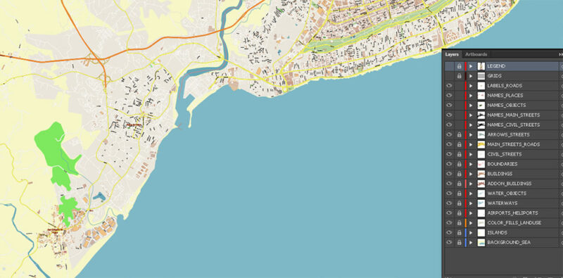 Santo Domingo Dominicana Metro Area Vector Map Exact Extra High Detailed Street Map Adobe Illustrator in layers