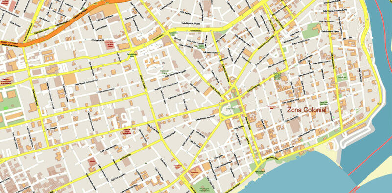 Santo Domingo Dominicana Metro Area Vector Map Exact Extra High Detailed Street Map Adobe Illustrator in layers