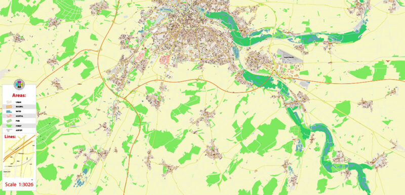 Amiens France Vector Map High Detailed fully editable Street Map Adobe Illustrator in layers
