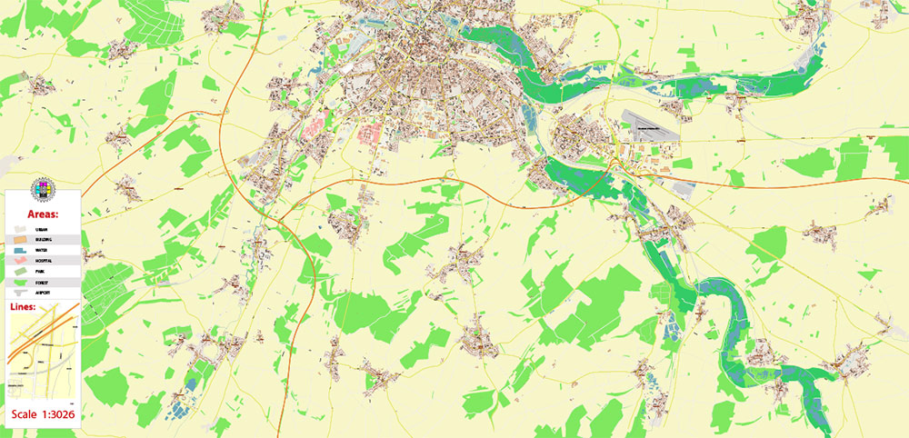 Amiens France Vector Map High Detailed fully editable Street Map Adobe Illustrator in layers