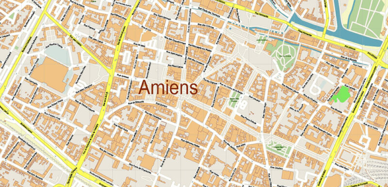 Amiens France Vector Map High Detailed fully editable Street Map Adobe Illustrator in layers