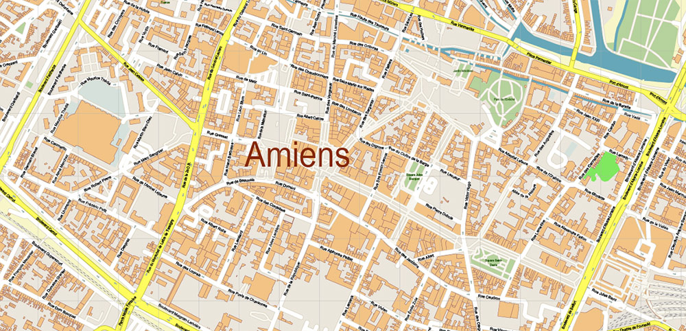 Amiens France Vector Map High Detailed fully editable Street Map Adobe Illustrator in layers
