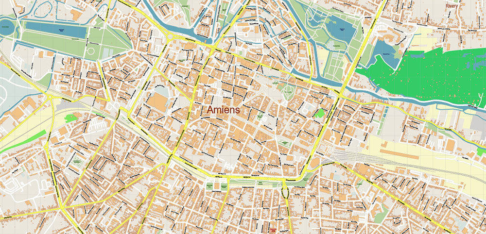 Amiens France Vector Map High Detailed fully editable Street Map Adobe Illustrator in layers