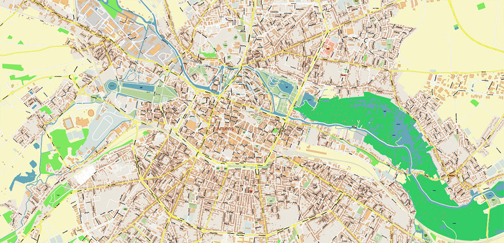 Amiens France Vector Map High Detailed fully editable Street Map Adobe Illustrator in layers