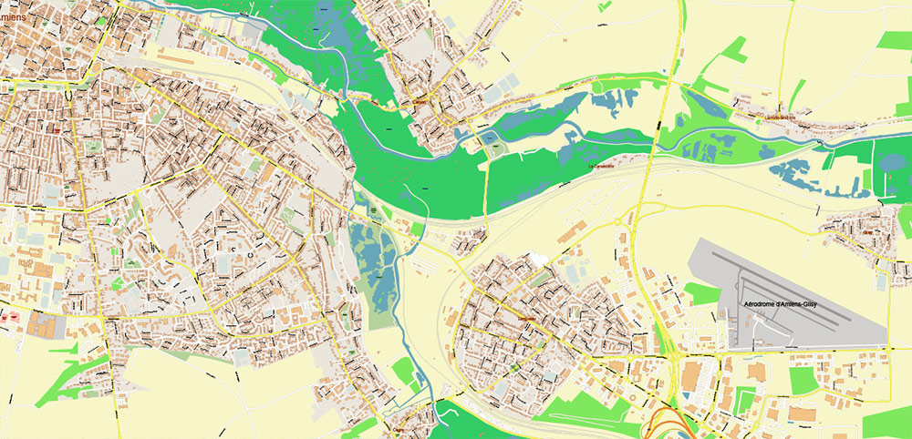 Amiens France Vector Map High Detailed fully editable Street Map Adobe Illustrator in layers
