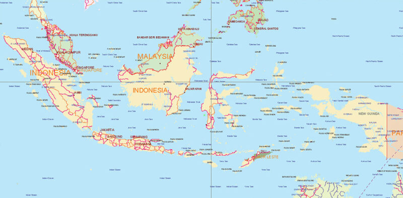 4500 NM Radius Auckland New Zealand Mercator Projection Vector Map High detailed fully editable, Adobe Illustrator