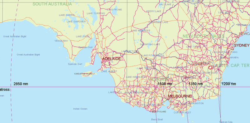 4500 NM Radius Auckland New Zealand Mercator Projection Vector Map High detailed fully editable, Adobe Illustrator