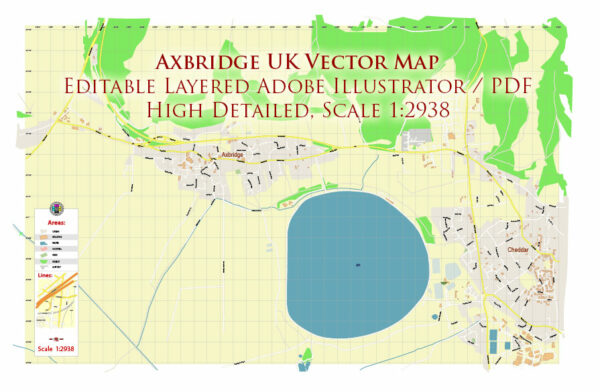 Axbridge UK Map Vector Exact City Plan High Detailed Street Map editable Adobe Illustrator in layers