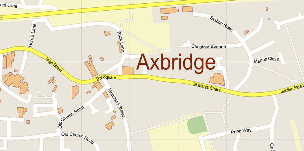 Axbridge UK Map Vector Exact City Plan High Detailed Street Map editable Adobe Illustrator in layers