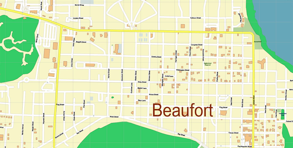 Beaufort and surrounds South Carolina USA PDF Map Vector Exact City Plan High Detailed Street Map editable Adobe PDF in layers