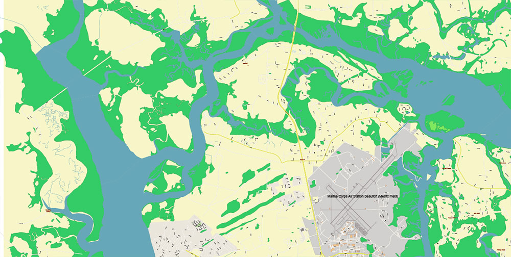 Beaufort and surrounds South Carolina USA PDF Map Vector Exact City Plan High Detailed Street Map editable Adobe PDF in layers