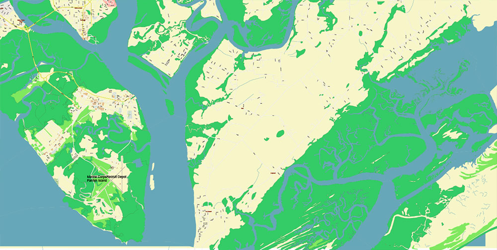 Beaufort and surrounds South Carolina USA PDF Map Vector Exact City Plan High Detailed Street Map editable Adobe PDF in layers