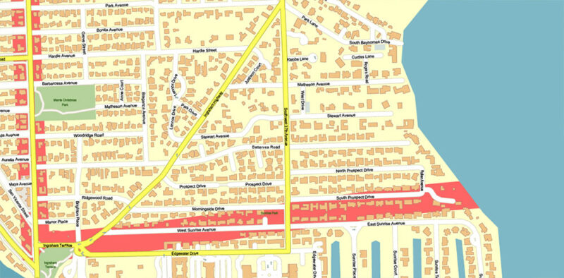 Coconut Grove Miami Florida US Map Vector Exact City Plan High Detailed Street Map editable Adobe Illustrator and PDF in layers