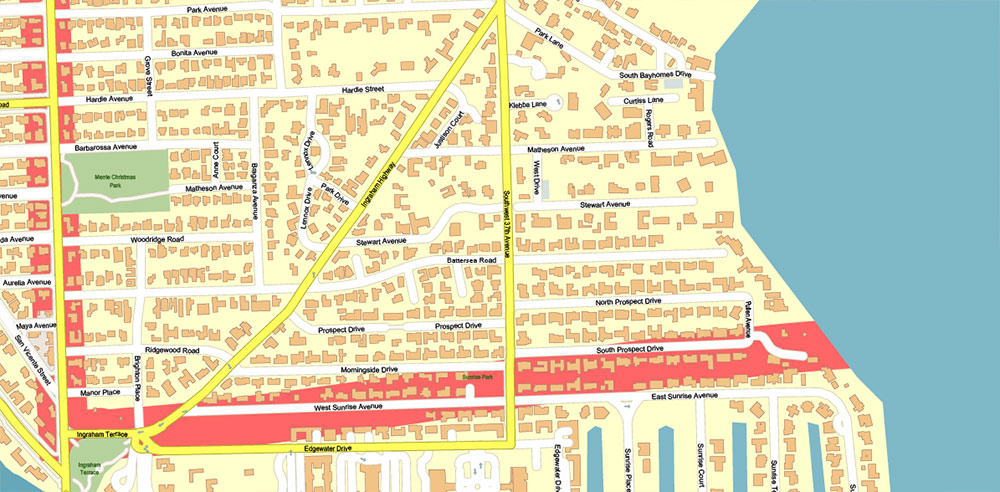 Coconut Grove Miami Florida US Map Vector Exact City Plan High Detailed Street Map editable Adobe Illustrator and PDF in layers