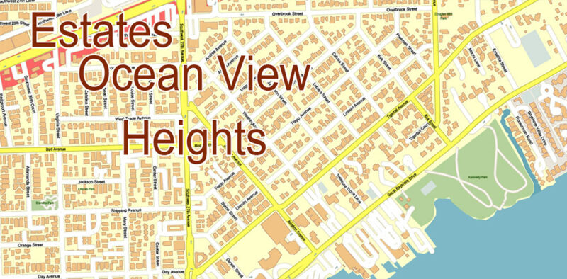 Coconut Grove Miami Florida US Map Vector Exact City Plan High Detailed Street Map editable Adobe Illustrator and PDF in layers