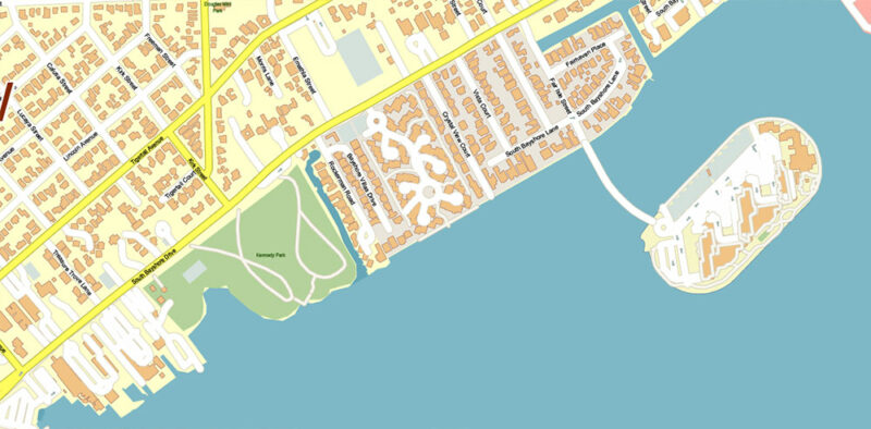 Coconut Grove Miami Florida US Map Vector Exact City Plan High Detailed Street Map editable Adobe Illustrator and PDF in layers