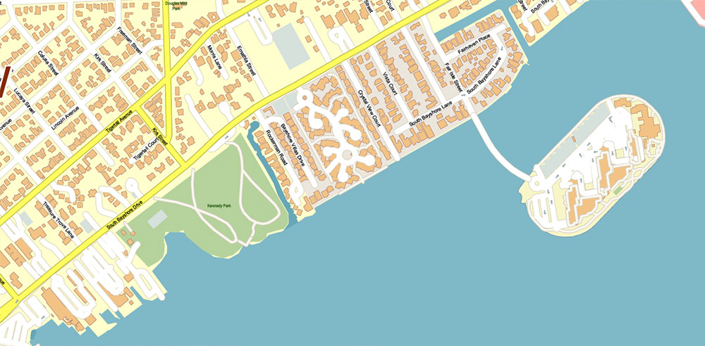 Coconut Grove Miami Florida US Map Vector Exact City Plan High Detailed Street Map editable Adobe Illustrator and PDF in layers